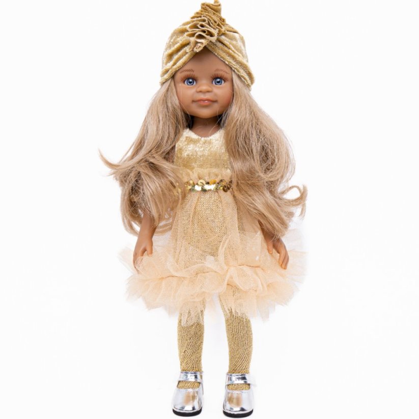 Šaty a turban pro panenku Paola Reina a Minikane 32 cm By Loli - Tutu gold - Glitter