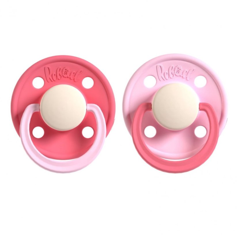 Dudlíky Rebael z přírodního kaučuku 2 ks - Hot Pearly Flamingo/Rising Pearly Lobster - 0-6 měsíců (velikost 1)