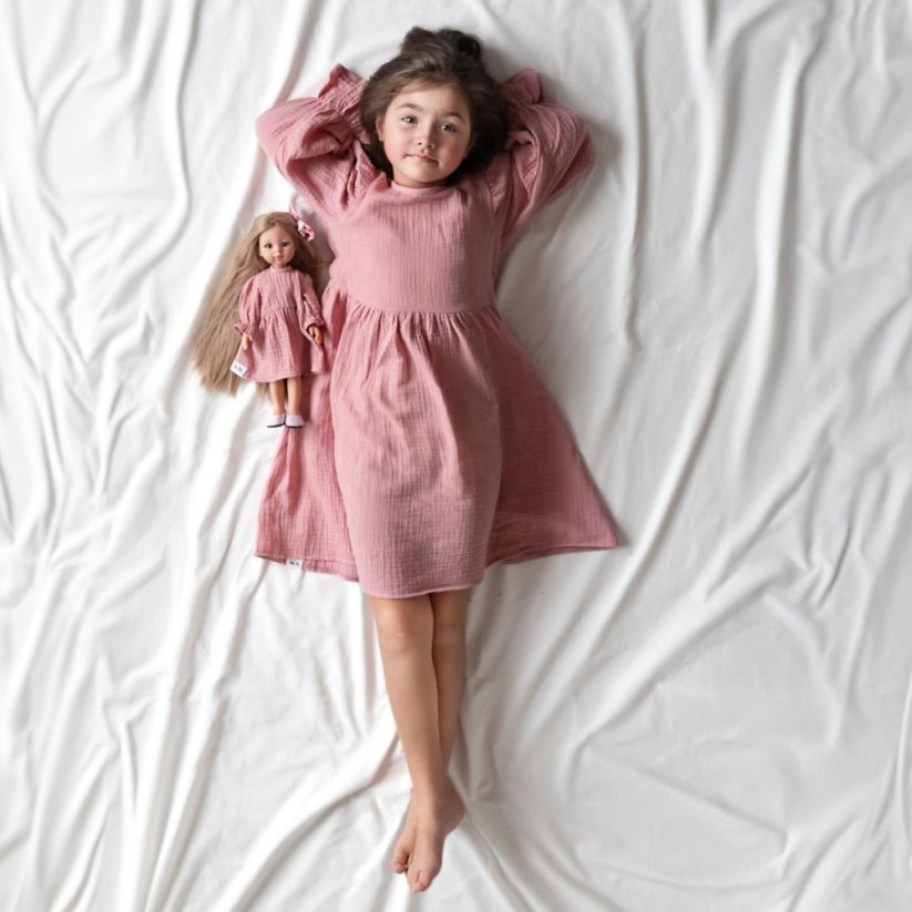 Dívčí mušelínové šaty By Loli - Old Pink Dream