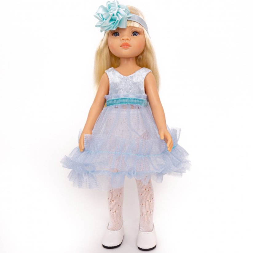 Šaty a čelenka pro panenku Paola Reina a Minikane 32 cm By Loli - Tutu blue - Glitter