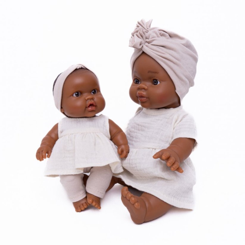 Šaty a čelenka pro panenku Los Peques 21 cm - By Loli - Boho Muslin Cream