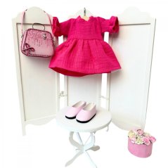 Šaty, kabelka a boty pro panenku Paola Reina a Minikane 32 cm By Loli - Set Pink chic