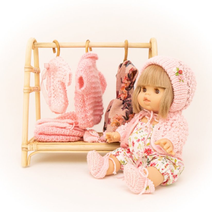 Pletený svetřík s čepičkou a capáčky pro panenku Minikane Romance - Baby Pink - By Loli