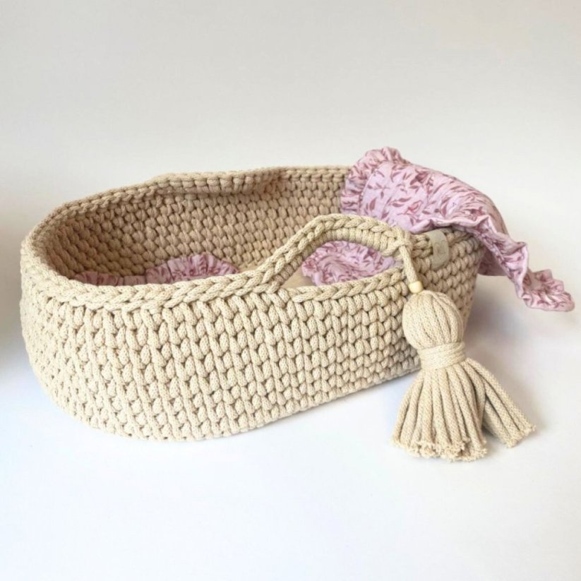 Pletený košík pro panenku BY LOLI - Béžový 43 cm