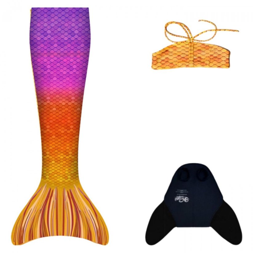 Kostým mořské panny Kuaki Mermaids - ocas, monofin ploutev a vrchní díl plavek - set 3 ks - Ibiza Gold - XXS 5-6 let