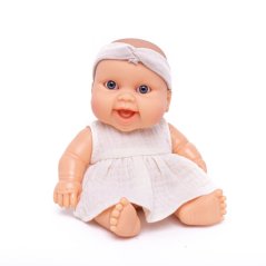 Šaty a čelenka pro panenku Los Peques 21 cm - By Loli - Boho Muslin Cream