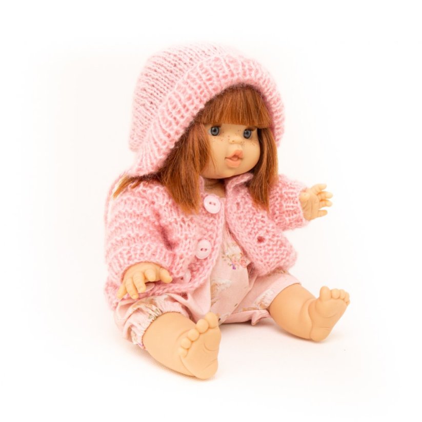 Pletený svetřík s čepičkou pro panenku 34 cm By Loli - Puffy - Old Pink