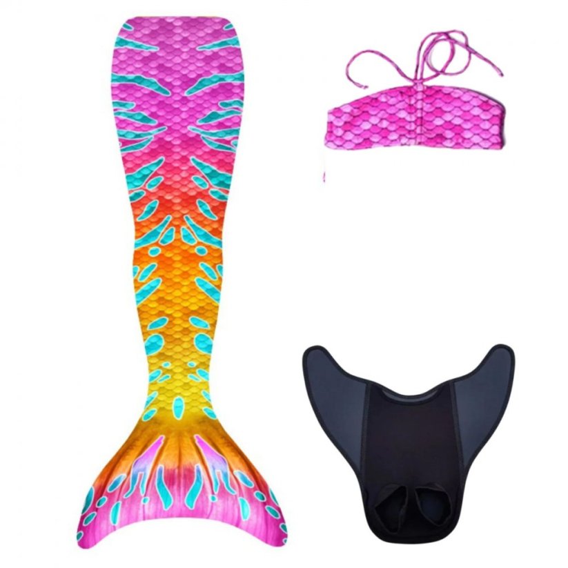 Kostým mořské panny Kuaki Mermaids - ocas, monofin ploutev a vrchní díl plavek - set 3 ks - Malibu - XS 6-8 let