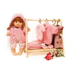Pletený svetřík s čepičkou pro panenku 34 cm By Loli - Puffy - Old Pink