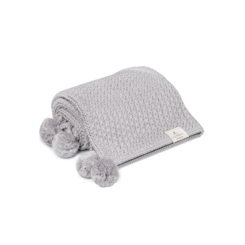 Bambusová deka s kapucí a bambulkami My Memi - Light Grey