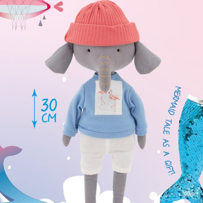 Látkový sloník s extra ploutví 30 cm Cotti Motti Orange Toys - Ali / Mermaid tail