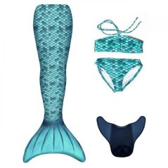 Kostým mořské panny Kuaki Mermaids - ocas, monofin ploutev a plavky - set 4 ks - Turquoise - XS 6-8 let