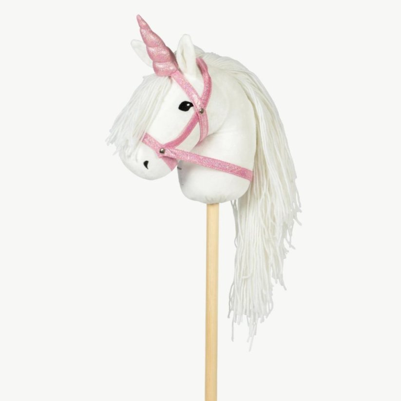Jednorožčí roh s uzdečkou na hobby horse koníka By Astrup - Pink Glitter