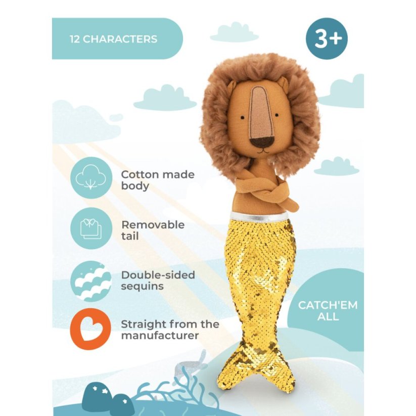 Látkový lvíček s ploutví 30 cm Cotti Motti Orange Toys - Simon Mermaid tail