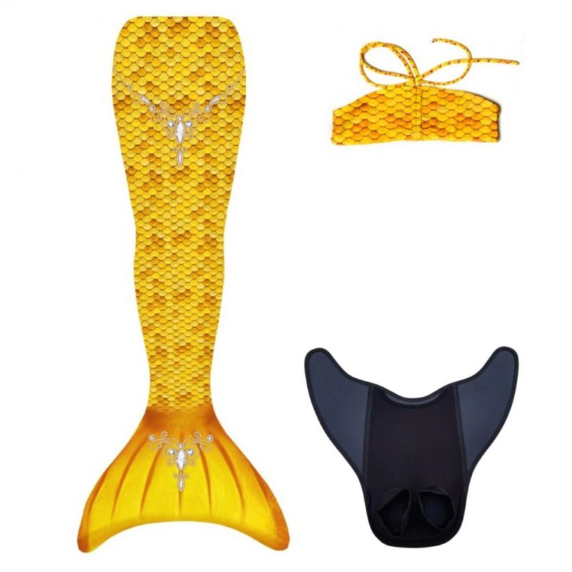 Kostým mořské panny Kuaki Mermaids - ocas, monofin ploutev a vrchní díl plavek - set 3 ks - Gold - XS 6-8 let