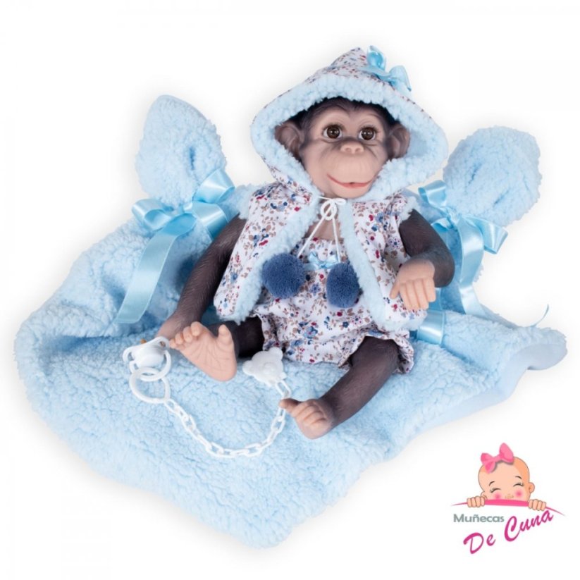 Realistická panenka opička Kuko 36cm Muñecas De Cuna - Blue