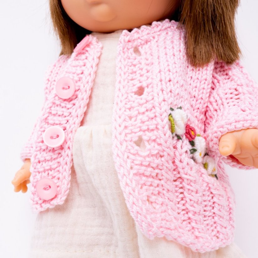 Pletený svetřík s kytičkami pro panenku 34 cm By Loli - Camille - Light Pink