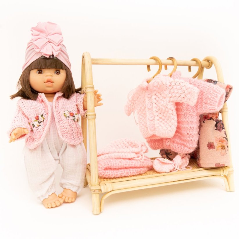 Pletený svetřík s kytičkami pro panenku 34 cm By Loli - Camille - Light Pink