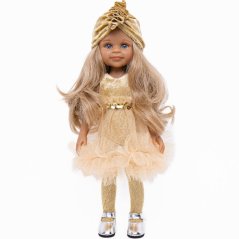 Šaty a turban pro panenku Paola Reina a Minikane 32 cm By Loli - Tutu gold - Glitter