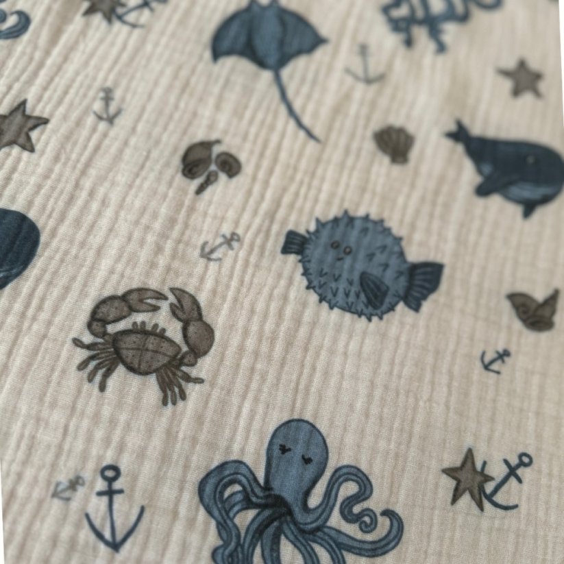 Dětské mušelínové plážové pončo By Loli - Vintage sea life 60 x 60cm