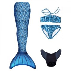 Kostým mořské panny Kuaki Mermaids - ocas, monofin ploutev a plavky - set 4 ks - Azul - M 10-12 let