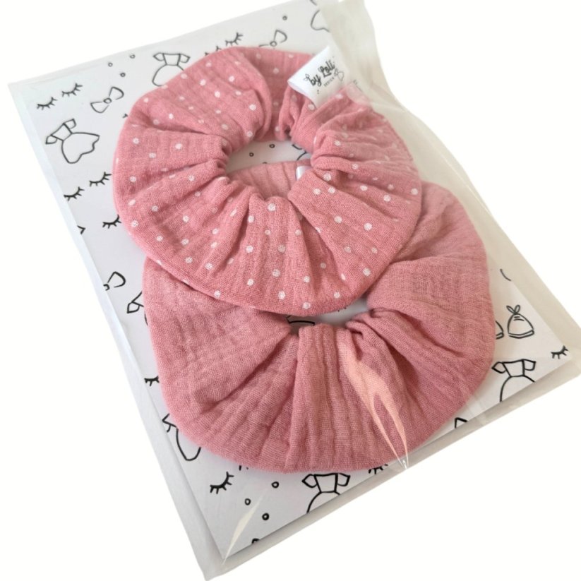 Gumičky do vlasů scrunchie By Loli - Pink and dots