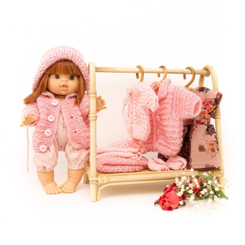 Pletený svetřík s čepičkou pro panenku 34 cm By Loli - Puffy - Old Pink
