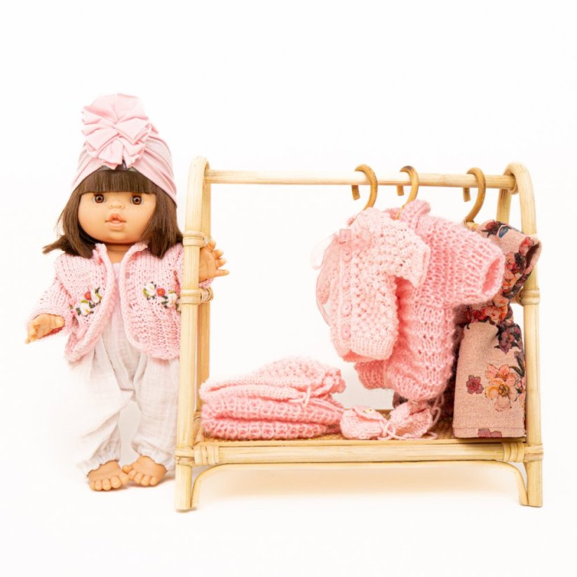 Pletený svetřík s kytičkami pro panenku 34 cm By Loli - Camille - Light Pink