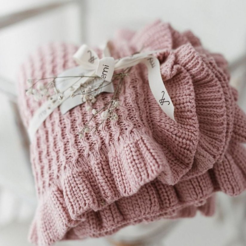 Bambusová deka s volánkem My Memi - Powder Pink