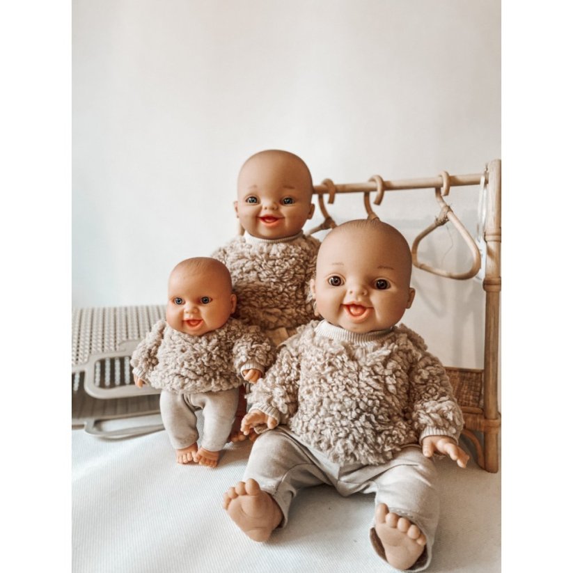 Mikina a legíny pro panenku Los Peques 21 cm - By Loli - Warm Furry Lamb Latte