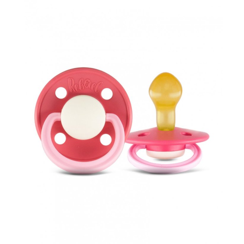 Dudlíky Rebael z přírodního kaučuku 2 ks - Hot Pearly Flamingo/Rising Pearly Lobster - 0-6 měsíců (velikost 1)