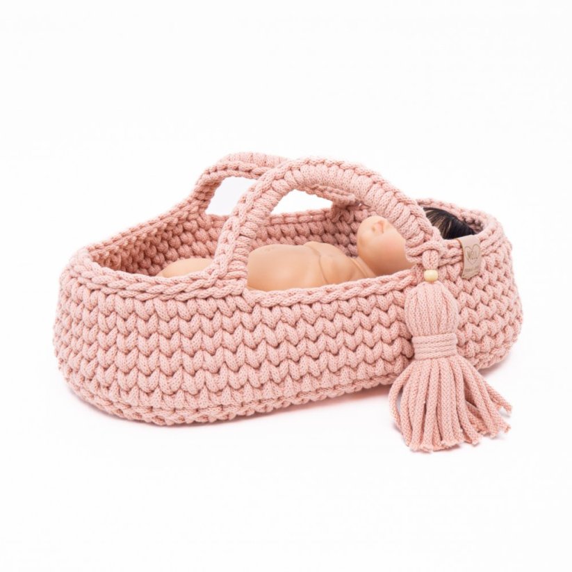 Pletený košík pro panenku By Loli - Růžový 38 cm