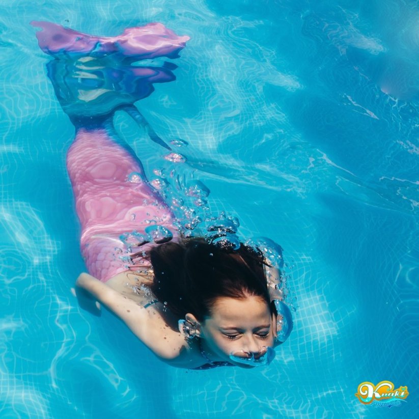 Kostým mořské panny Kuaki Mermaids - ocas, monofin ploutev a plavky - set 4 ks - Azul - M 10-12 let