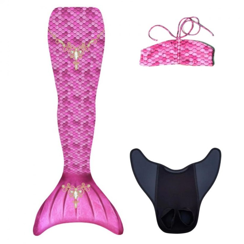 Kostým mořské panny Kuaki Mermaids - ocas, monofin ploutev a vrchní díl plavek - set 3 ks - Princess - XS 6-8 let