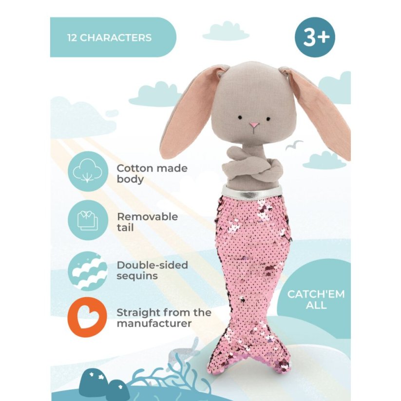 Látkový zajíček s ploutví 30 cm Cotti Motti Orange Toys - Lucy Mermaid tail
