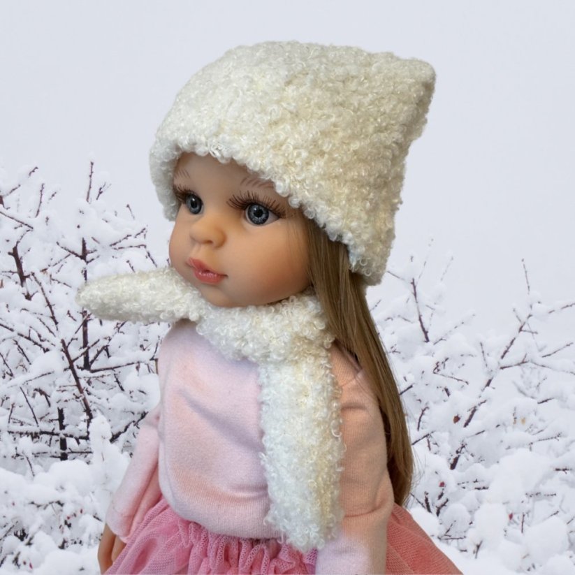 Čepice a šála pro panenku Las Amigas Paola Reina a Minikane 32 cm - Cozy - Cream