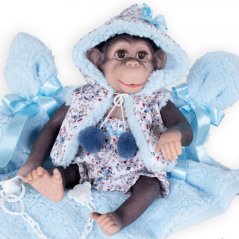 Realistická panenka opička Kuko 36cm Muñecas De Cuna - Blue