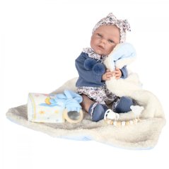 Realistické miminko s měkkým tělem 45cm De Cuna - Blue