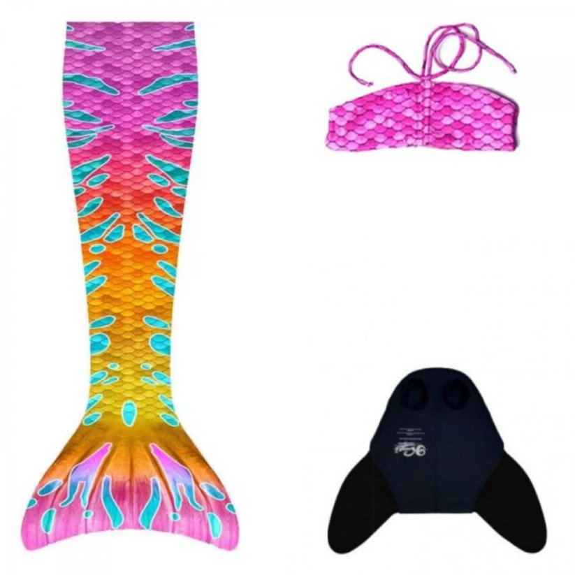 Kostým mořské panny Kuaki Mermaids - ocas, monofin ploutev a vrchní díl plavek - set 3 ks - Malibu - XS 6-8 let