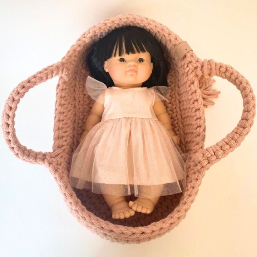 Pletený košík pro panenku By Loli - Růžový 38 cm