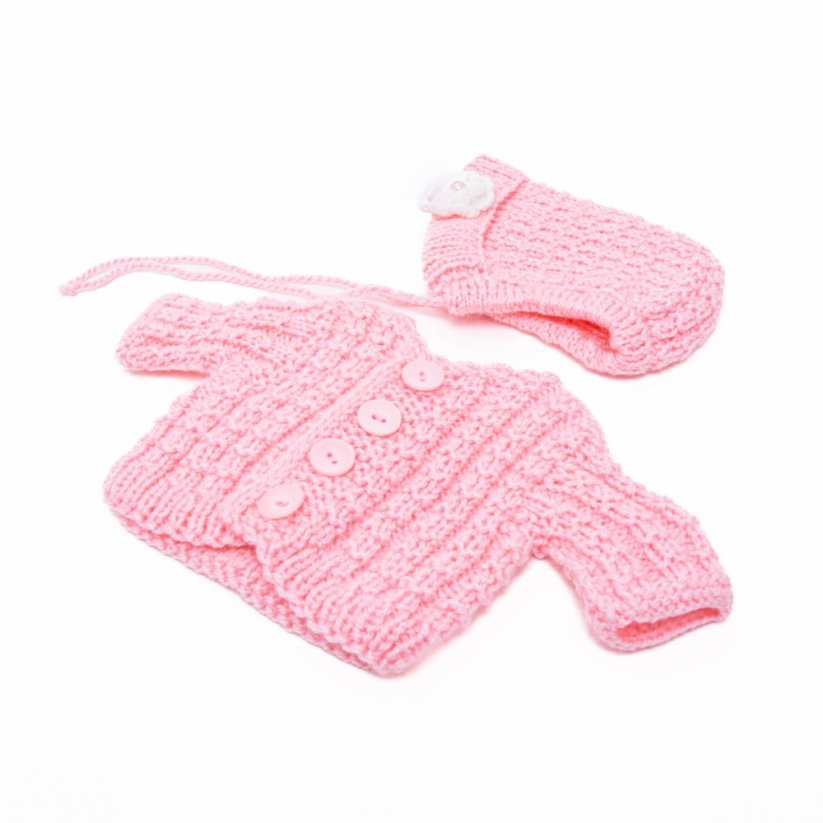 Pletený svetřík s čepičkou pro panenku 34 cm By Loli - Puffy - Old Pink