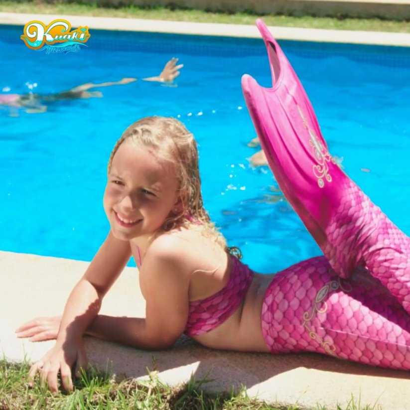 Kostým mořské panny Kuaki Mermaids - ocas, monofin ploutev a plavky - set 4 ks - Azul - M 10-12 let