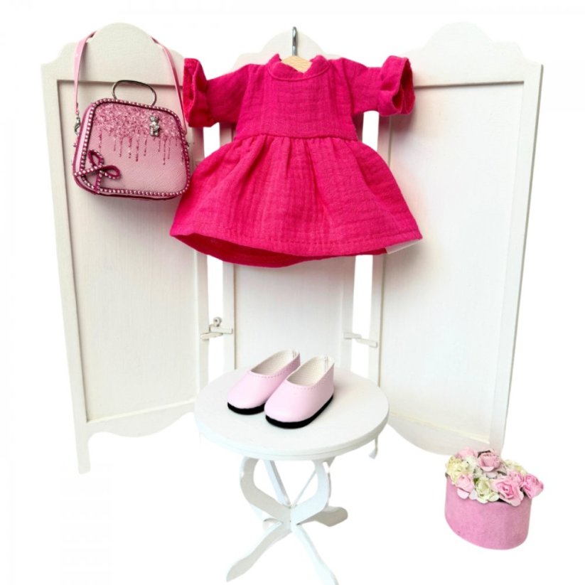 Šaty, kabelka a boty pro panenku Paola Reina a Minikane 32 cm By Loli - Set Pink chic
