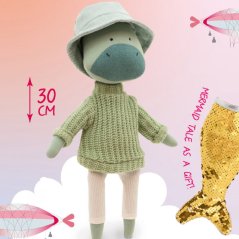 Látkový dráček s extra ploutví 30 cm Cotti Motti Orange Toys - Andy Green Sweater / Mermaid tail