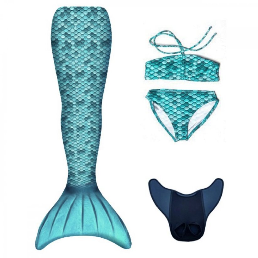 Kostým mořské panny Kuaki Mermaids - ocas, monofin ploutev a plavky - set 4 ks - Turquoise - XS 6-8 let