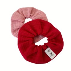 Gumičky do vlasů scrunchie By Loli - Pink and red