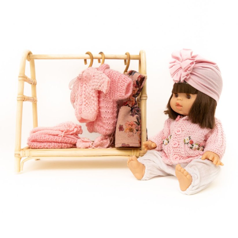 Pletený svetřík s kytičkami pro panenku 34 cm By Loli - Camille - Light Pink