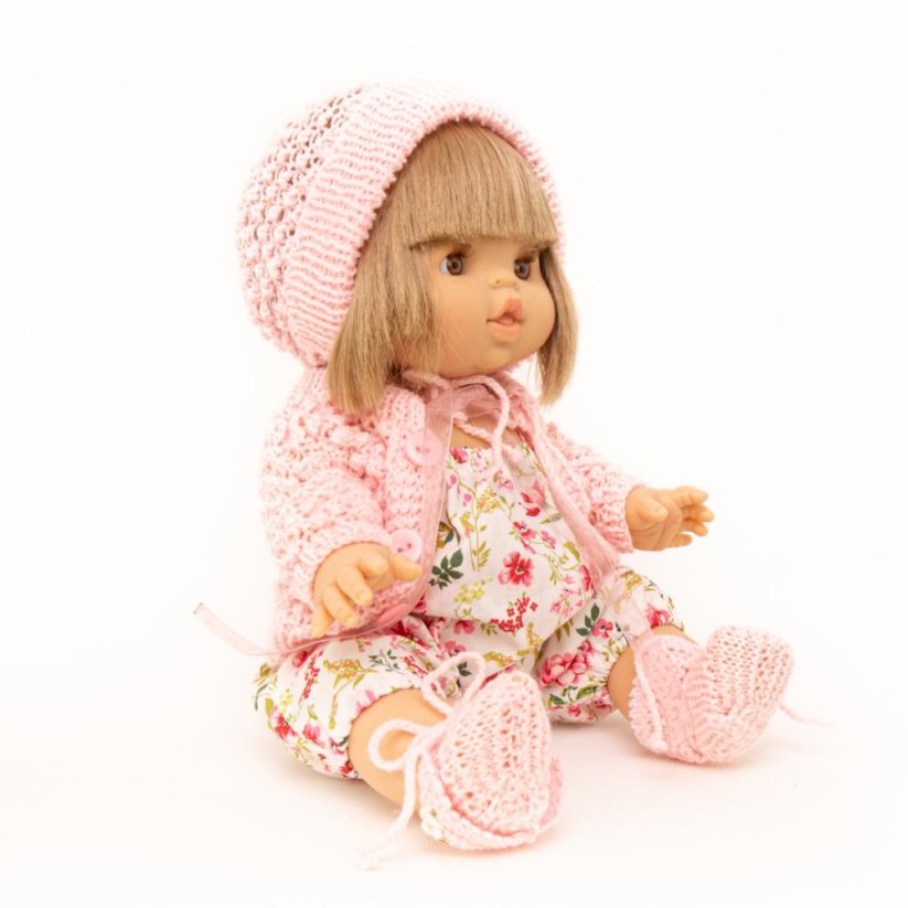 Pletený svetřík s čepičkou a capáčky pro panenku Minikane Romance - Baby Pink - By Loli