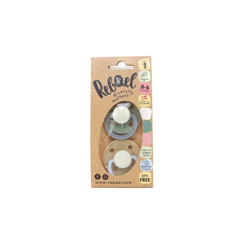 Dudlíky Rebael z přírodního kaučuku 2 ks - Rainy Pearly Elephant/Cold Pearly Snake - 0-6 měsíců (velikost 1)