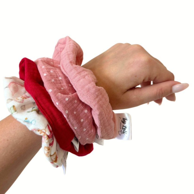 Gumičky do vlasů scrunchie By Loli - Pink and dots